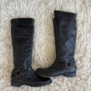 Steve Madden‎ Black Leather Knee High Boots Womens Size 7 Riding Moto StyLe